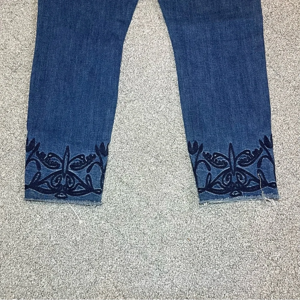 Liverpool The Crop Denim Jeans Womens Size 8 Blue Embroidered Raw Hems - Picture 12 of 15
